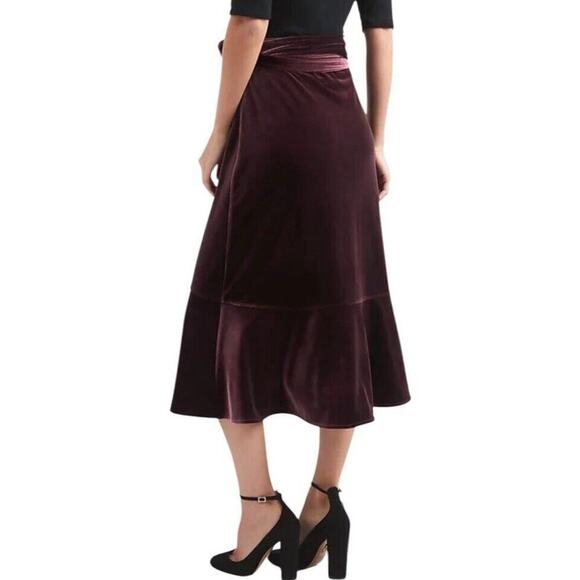 Gap Velvet Wrap Midi Skirt Size Small Vamp Red Tie Waist Ruffle‎ Elastic Waist - Picture 8 of 15